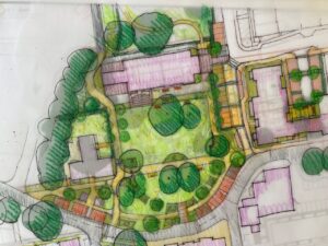 Hand drawn sketch plan of Graylingwell Chapel, Chichester
